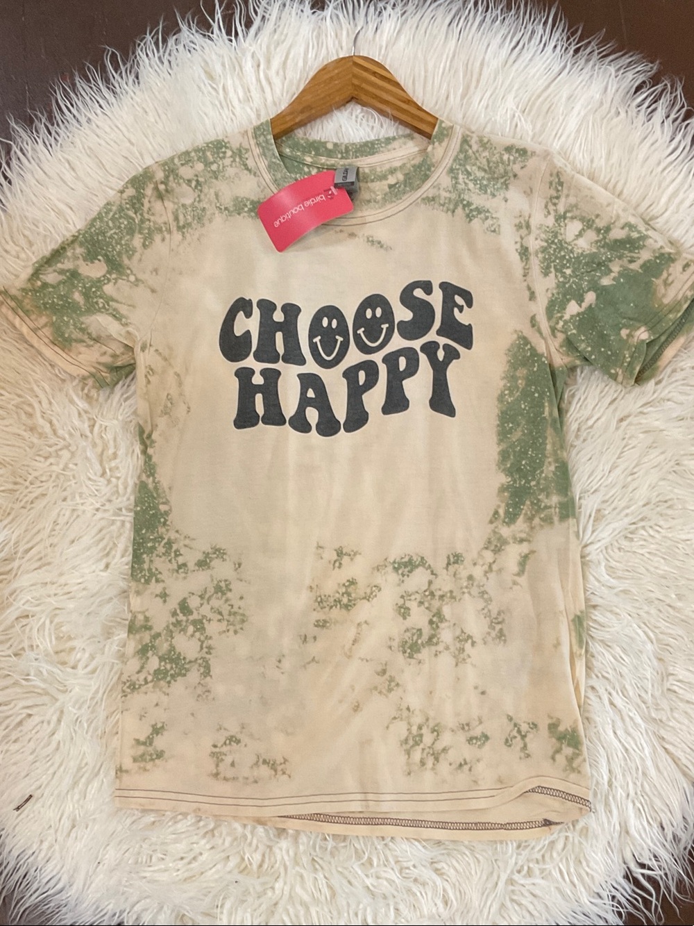 Gildan Beige and Green "Choose Happy" Short Sleeve Tee